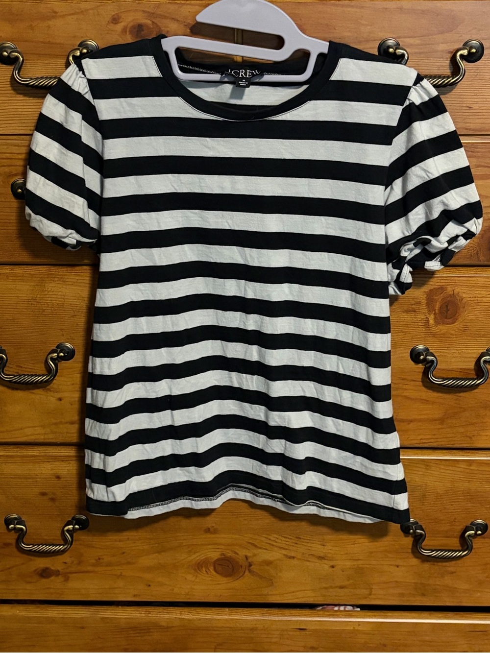 J. Crew Black & White Striped Puff Sleeve Tee